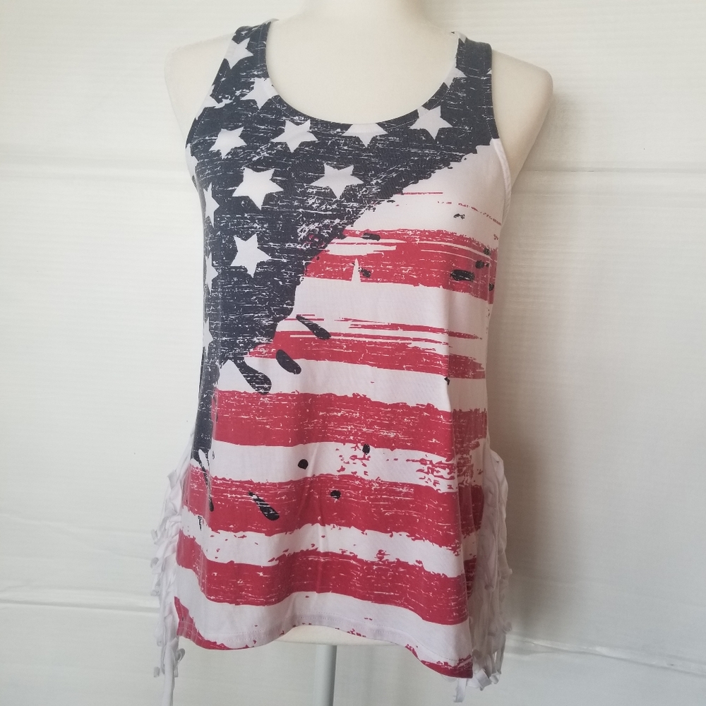 ROPER WOMENS AMERICAN FRINGED TANK TOP